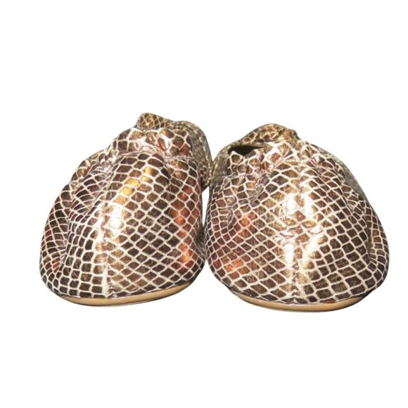 Franco Sarto Astra Brass BOA Snakeskin Metallic Italian Leather Bow Ballet Flats - Picture 2 of 6